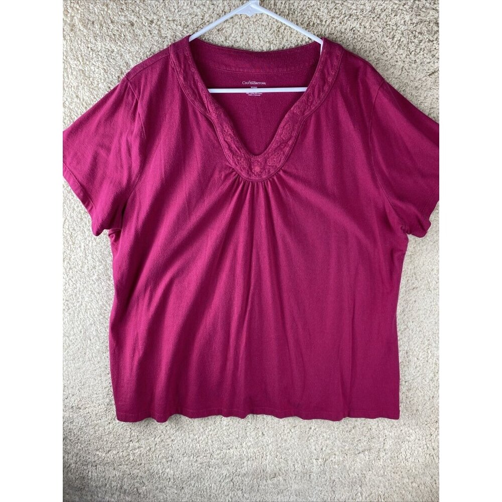Croft & Barrow Woman's Plus Sz 2X Dark Pink Short Sleeve V-Neck Top